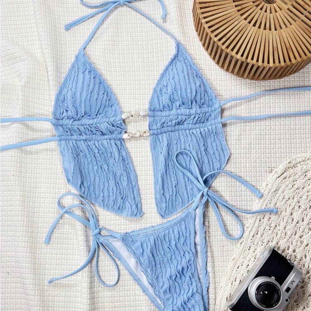 Blue Ribbed Bikini Set - Picture 2 of 2